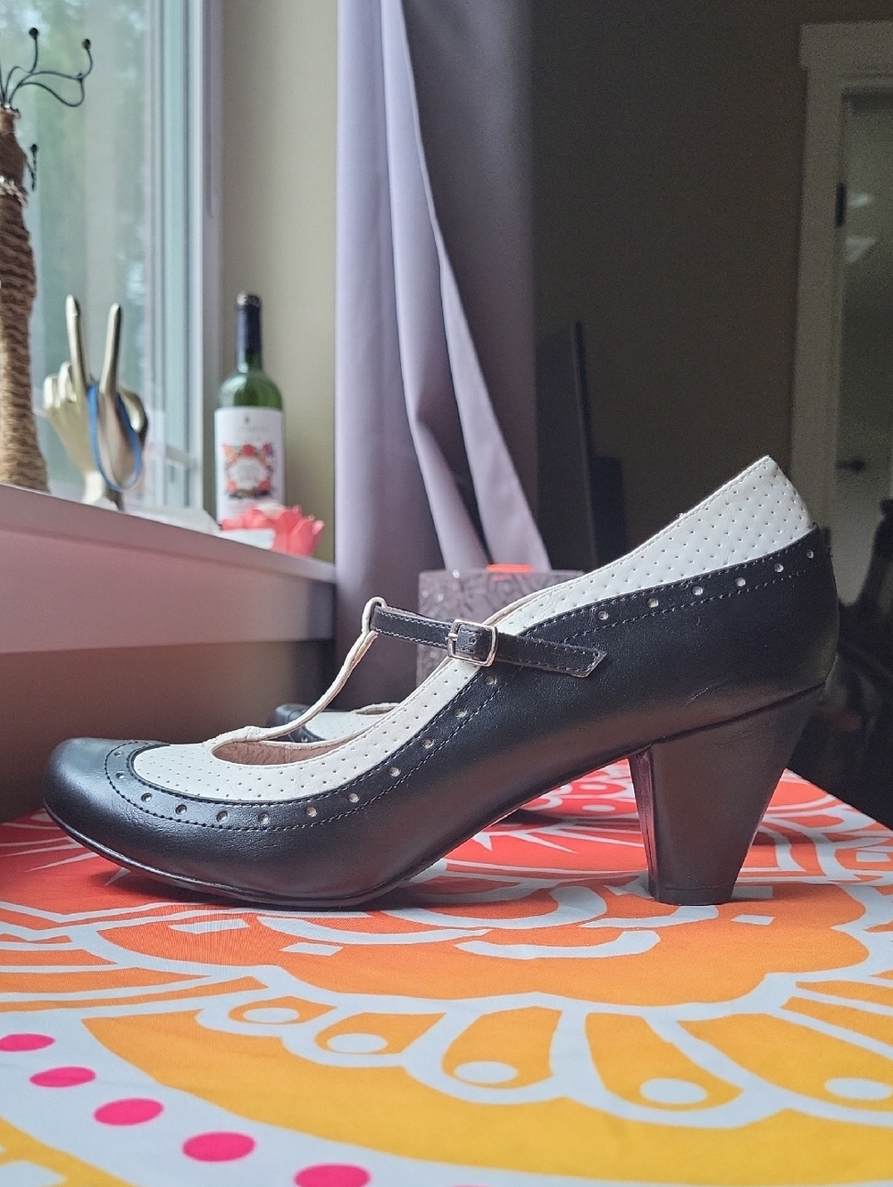 Marcy Wing Tip T Strap Mary Jane Heels - Picture 2 of 7